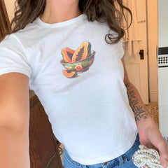 Crop-Fit-T-Shirt mit Kirschfruchtprint