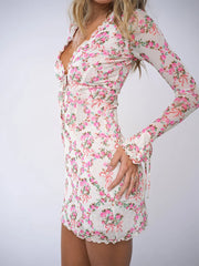 Minikleid aus Mesh mit Schleife und floralem Patchwork