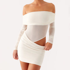 Langarm-Bodycon-Kleid mit Cut-out-Mesh