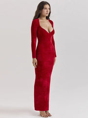 Samtkleid mit langen Ärmeln und V-Ausschnitt
