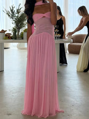 Trägerloses Maxikleid mit Mesh-Band und einer Schulter