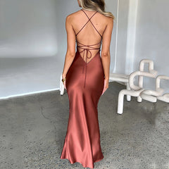 Satin-Meerjungfrauen-Maxikleid mit Schnürung
