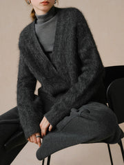 Elegante, warme Alpaka-Strickjacke mit V-Ausschnitt