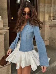 Jeansbluse mit Fliege, schmal geschnitten