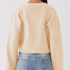 Lockere Strickjacke im Y2K-Stil mit Rundhalsausschnitt