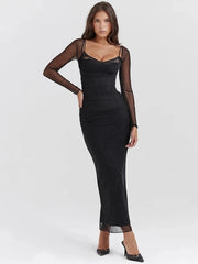 Transparentes, trägerloses, rückenfreies Bodycon-Kleid aus Mesh