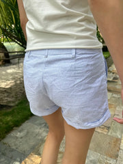 Kurze Shorts mit Fruchtmuster und Strickbund