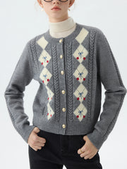 Jacquard-Strickjacke mit Rundhalsausschnitt fürs Büro