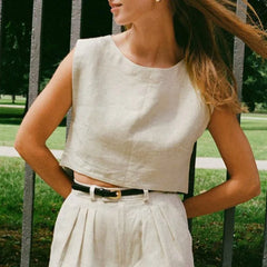 Minimalistisches, lockeres Leinen-Crop-Top