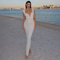 Ärmelloses Midikleid mit Bindebändern, rückenfreiem Schnitt und Cut-Outs