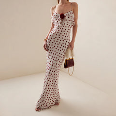 3D-Blumen-Polka-Dot-Cami-Urlaubskleid