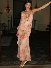 Neckholder-Kleid mit Print, Rüschen, ärmellos, rückenfrei, Urlaubskleid