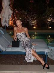 Zebra-Print, trägerloses Partykleid mit Schlitz