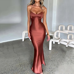 Satin-Meerjungfrauen-Maxikleid mit Schnürung