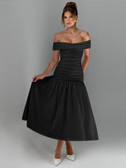 Gerafftes A-Linien-Maxikleid mit einer Schulter