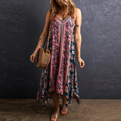 Ärmelloses, rückenfreies Boho-Kleid aus Baumwolle mit Blumenmuster