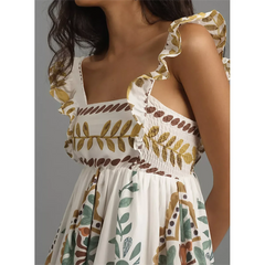 Süßes, gerüschtes A-Linien-Minikleid mit Blumenmuster