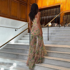 Maxikleid mit Schlitz, Blumenmuster und Spaghettiträgern