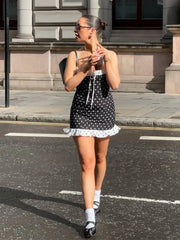 Partykleid mit Polka-Dots, Spitze und Schleifenträgern