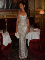 Glitzerndes Spaghetti-Bodycon-Maxikleid