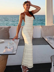 Gestreiftes, geschnürtes Midikleid mit Schlitz