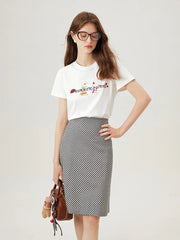 Weißes T-Shirt aus Baumwolle mit Buchstabenstickerei
