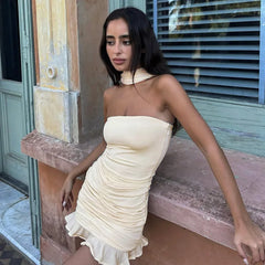 Plissiertes, gerüschtes, trägerloses Mini-Abendkleid