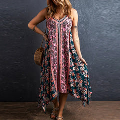 Ärmelloses, rückenfreies Boho-Kleid aus Baumwolle mit Blumenmuster