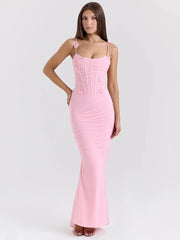 Ärmelloses Abendkleid mit Schleife und Spaghettiträgern