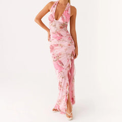 Spaghettiträger-Maxikleid mit schmaler Silhouette und Blumenmuster