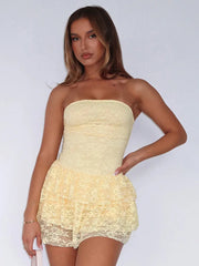 Spitzen-Trägerloses, plissiertes, figurbetontes Kleid