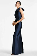 Elegantes langes dunkelblaues Meerjungfrauen-Abendkleid mit Schleife