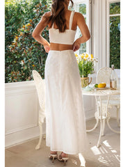 Zweiteiliges Set aus besticktem Camisole-Rock und Blumen-Top