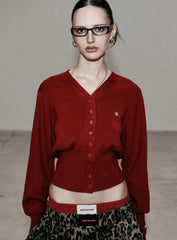 Bestickter Vintage-Rundhals-Cardigan