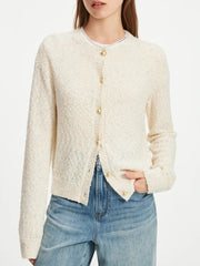 Französische Strickjacke mit langen Ärmeln aus floralem Garn