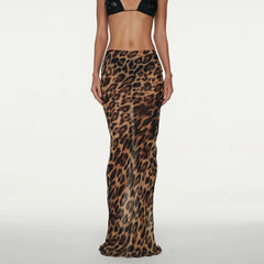 Leoparden-Bodycon-Maxirock aus transparentem Material