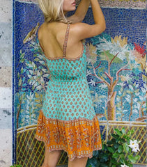 Ärmelloses Minikleid aus Viskose mit Blumenmuster im Boho-Stil mit Trägern