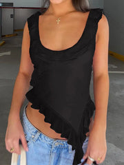 Rüschenbesetztes, rückenfreies Crop-Top mit Rundhalsausschnitt