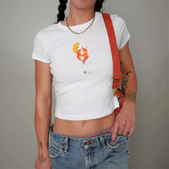 Crop-T-Shirt mit Garnelenprint, schmal geschnitten