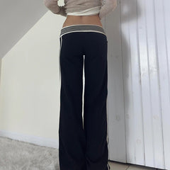 Gestreifte Patchwork-Bootcut-Hose