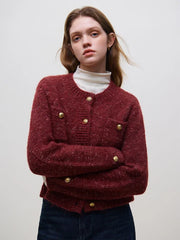 Kurzer, dicker Strickcardigan aus Wolle mit Knöpfen