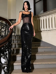 Glitzerndes Spaghetti-Kleid mit hohem Bund und hoher Taille