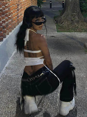 Weißes Neckholder-Crop-Top