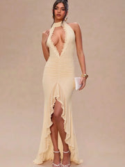 Neckholder-Rüschen-Ärmelloses Bodycon-Kleid