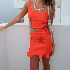 Pailletten-Tanktop-Kleid mit Seesternmuster