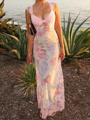 Maxikleid aus geblümtem Spitzenbesatz mit Cut-Outs