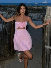 Mini-Kleid mit Schleife, trägerlos, mit Reißverschluss und Blumenmuster