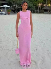 Plissiertes Maxikleid aus wellenförmigem Strickspitze
