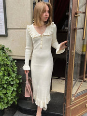 Rüschen-Maxikleid im Retro-Stil, schmal geschnitten, gestrickt