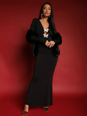 Bodycon-Kleid mit Schmetterlingsärmeln, hohlem V-Ausschnitt